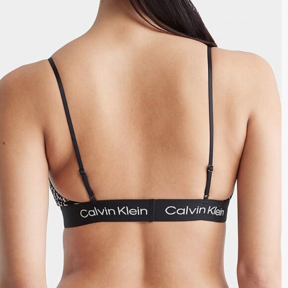 NWT Calvin Klein Women's 1996 Cotton Unlined Bralette in Warped Logo Print Black - Picture 2 of 6